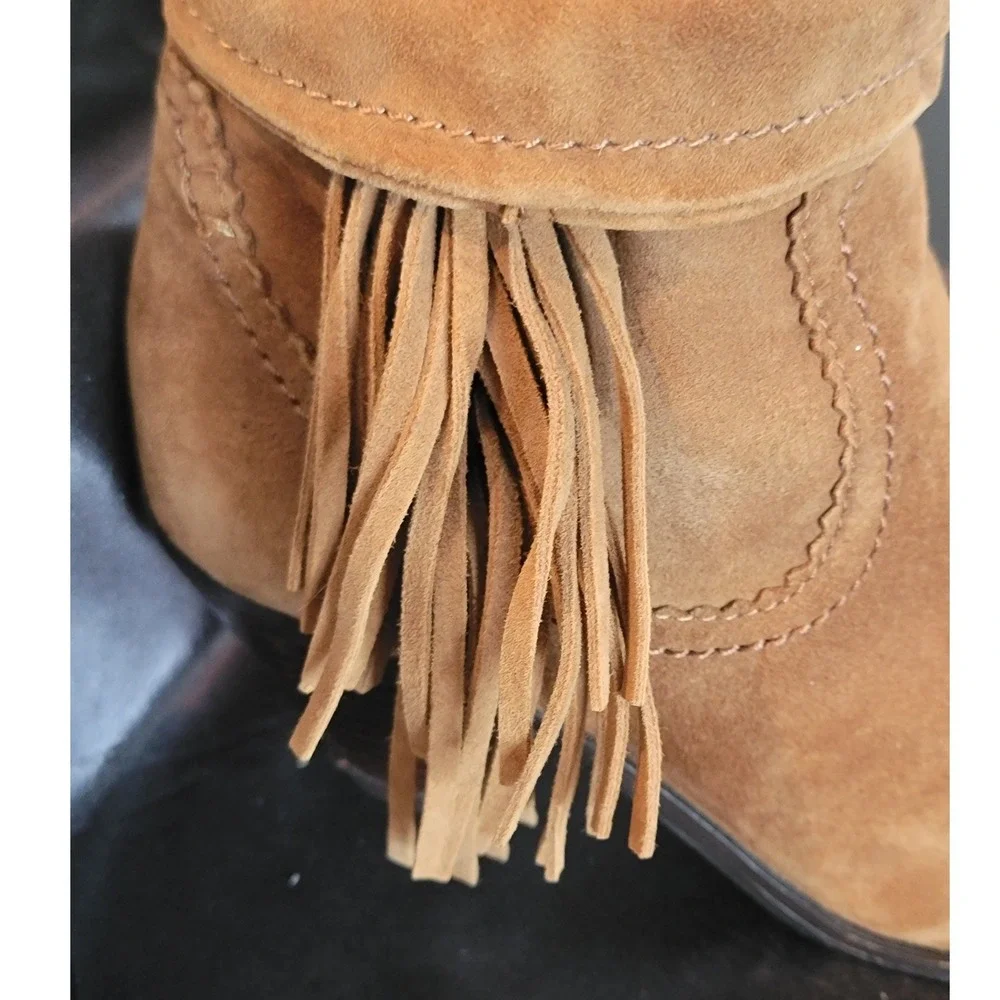 Sam Edelman Louie Tan Suede Fringe Ankle Boots Western Booties 5.5M B1275L4201